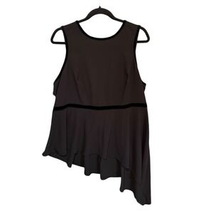 Torrid Asymmetrical Black Crepe Velvet Trim Peplum Top Sz 1 Whimsigoth Romantic